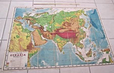 1914 Rand McNally Goode Physical Asia Folding Linen Wall Map 46x66 Japan China