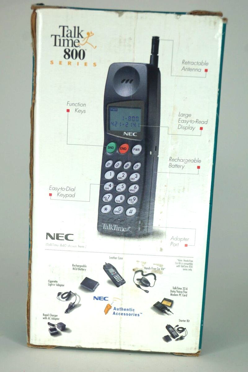 Working NEC TalkTIme 800 Series Portable Cellular Phone & extra