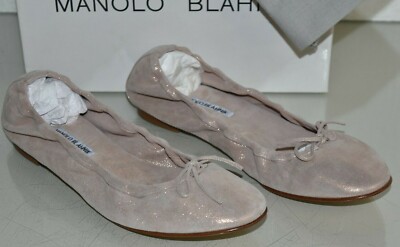 Chaussures Plates Manolo Blahnik Tobaly Or Rose Daim Scintillant Taille 40,5 - Neuf Boîte