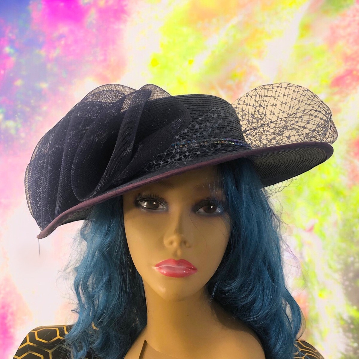 FISCHER Vintage Fancy Elegant Medium Brim Dark Navy Blue Hat  display picture 1