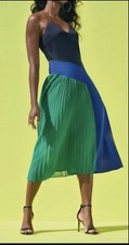 New Womens Cushnie x Target Dress Pleated Green, Blue Navy Colorblock Womens 6