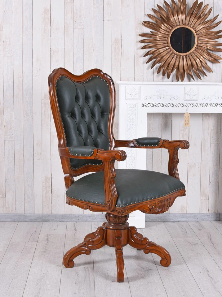 Ledersessel Vintage Bürostuhl Schreibtisch Stuhl Leder Armlehnstuhl Chesterfield - Bild 2 von 4