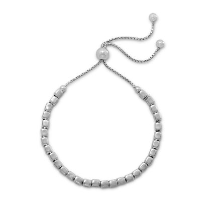 Sterling Silber Quadrat Perlen Freundschaft Bolo Armband verstellbar HEISS