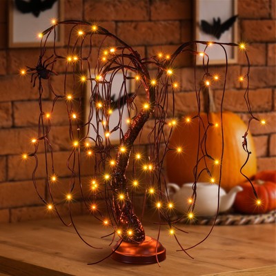 24Inch Halloween Lighted Willow Tree Bonsai Light 80 Orange LED Lights Table ...