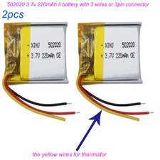 2pcs 3.7V 220mAh 0.814Wh Li-Polymer Li Battery 502020 3-Wires JST 3Pin Connector