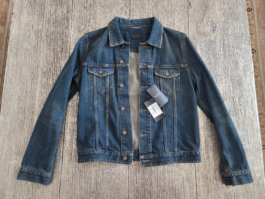 NUOVO SAINT LAURENT PARIS 377890 YYS07 denim giacca jeans classica taglia XL slim fit