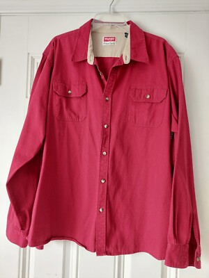 Wrangler Red Button Up Shirt Mens Long Sleeve Wrangler Long Sleeve