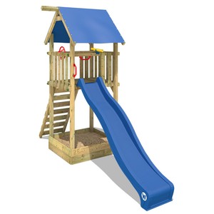 wooden climbing frame with slide