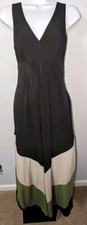 SALE Beautiful Dress Sandra Darren Black Cream Green Full Length Sleeveless Sz 8