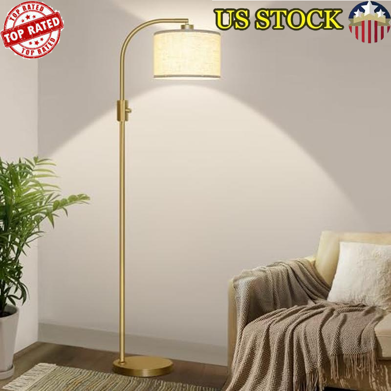 Dimmable Gold Arc Floor Lamp 1200 Lumens LED Bulb 360° Rotation Reading Light US