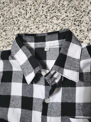 Boys Black And White Buffalo Plaid Flannel, Roughly Boys Size 7/8