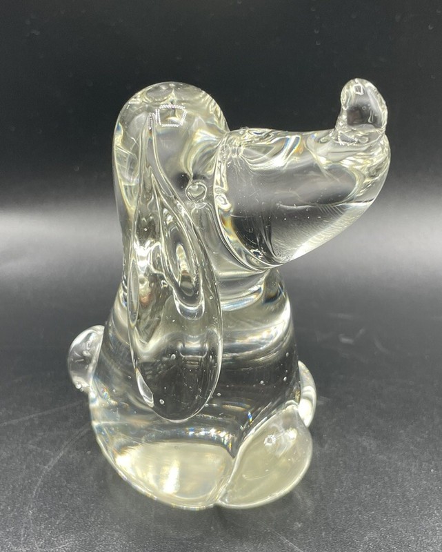 Art Glass Vintage Hand Blown Hound Dog Paperweight Bullicante Controlled Bubbles
