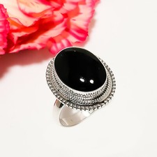 Natural Black Onyx Gemstone 925 Sterling Silver Ring Christmas Jewelry Gift.