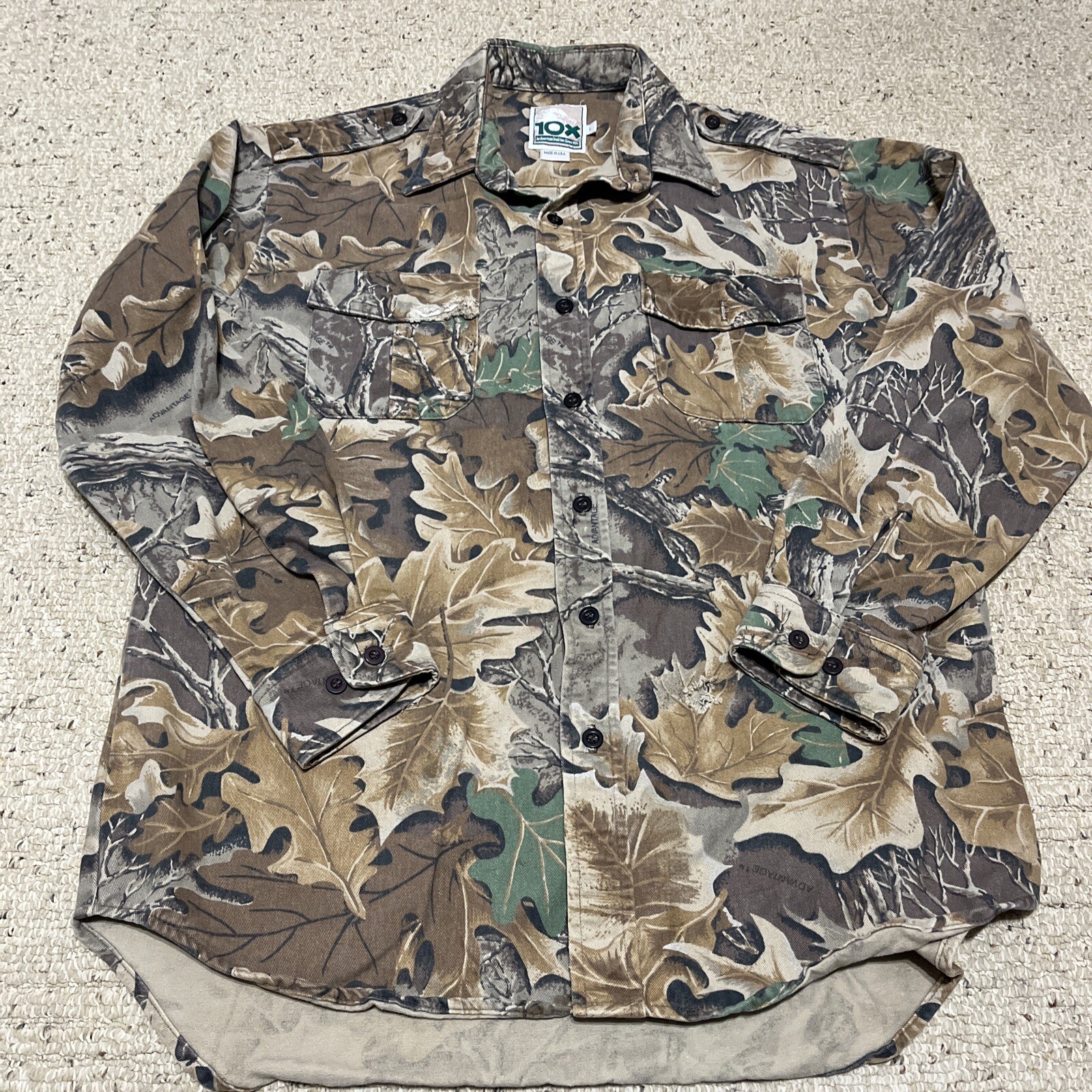 10x Advantage Hardwoods Men's Camo Long Sleeve Button Shirt Size Large