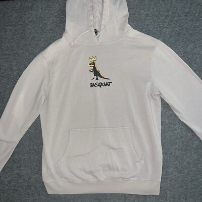 Jean Michel Basquiat Hoodie Men's Large Sweatshirt Beige Tan Crown Dinosaur 