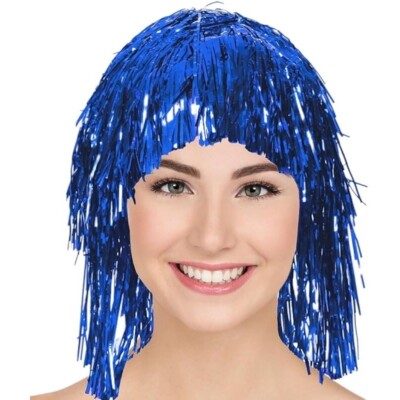 Deluxe Women's Halloween Costume Tinsel Party Wig Blue (NEW-Never Been  Used)