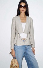 Club Monaco Cotton/Linen Beige peplum Blazer Size Small Business Casual Coastal