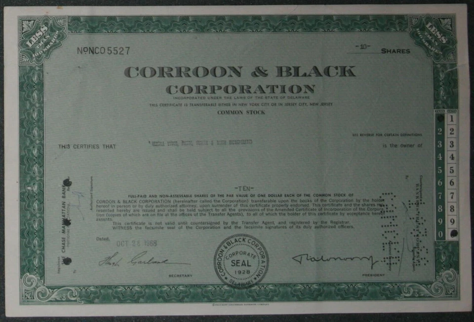 Corroon & Black Corporation 1968 1 Share - Bild 1 von 1