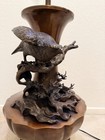 Large Antique Bronze Japanese Bird of Prey Lamp 2 Bulbs Meiji period GORGEOUS! — photo 3
