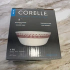 Corelle Everyday Expressions Tempered Glass Lot of 4 Cereal Bowls Red/White