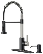 FORIOUS Kitchen Faucet with Soap Dispenser, Stainless Steel Spring Sink Fauce...
