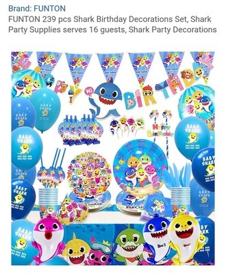 01B-Baby Shark Birthday Party Decorations Lot Of 239 Pieces-NEW