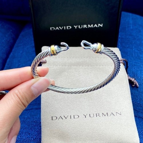 David Yurman Sterling Silver 925 5mm Cable Buckle 18k Gold Cuff Bracelet 8" cir