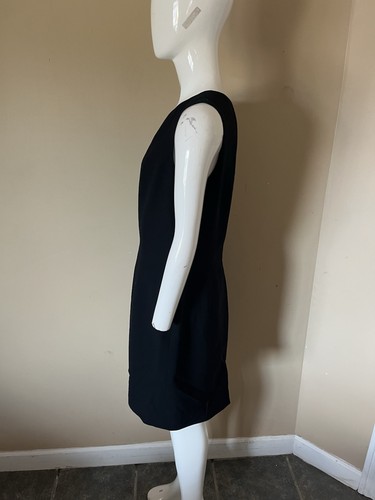 Tahari Sz 12 Black Sleeveless Sheath Dress 100% Wool Lined Back Zip USA Made - Picture 3 of 7