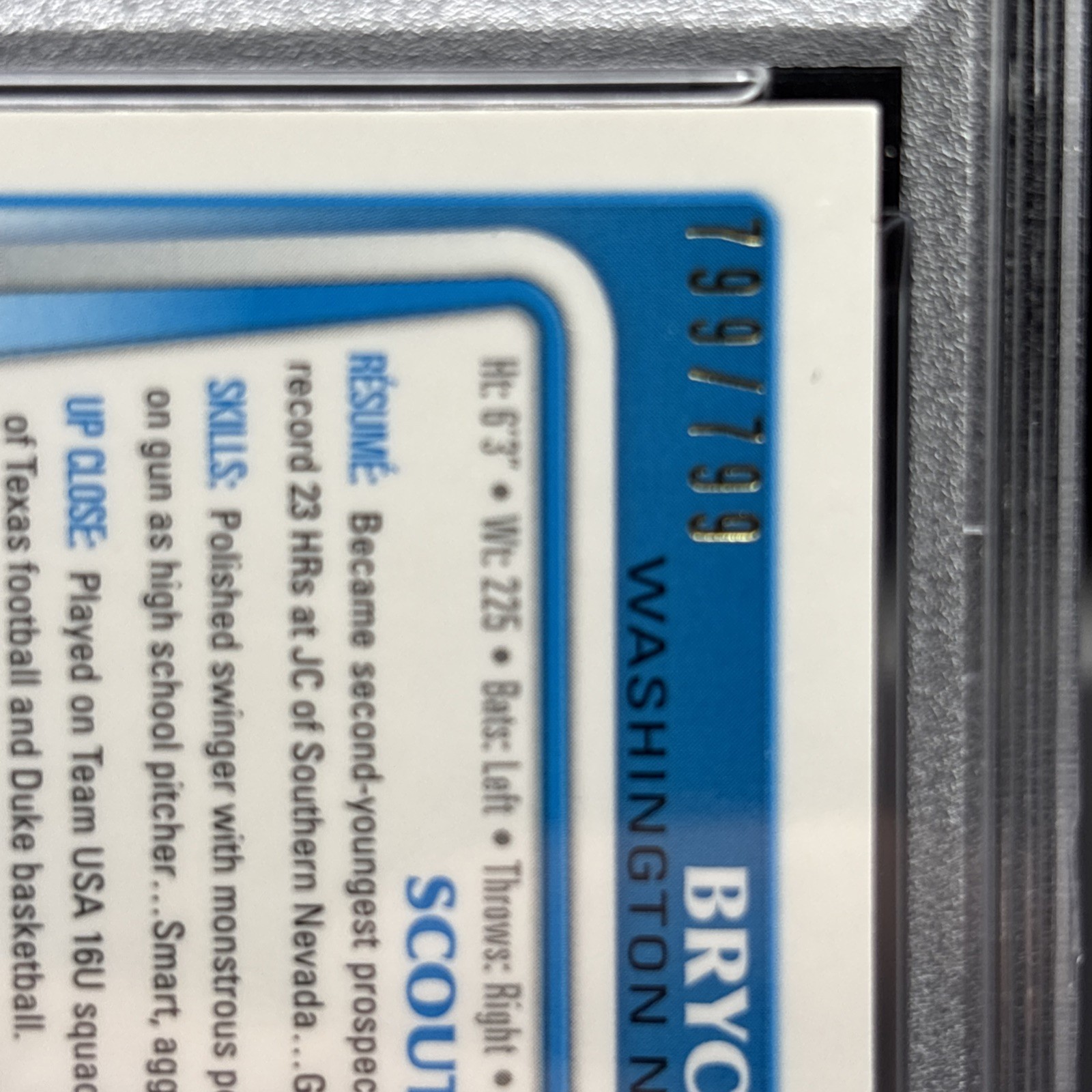 2011 Bowman - Chrome Prospects Bryce Harper #BCP1 Refractor /799 (RC) PSA 9 view 3