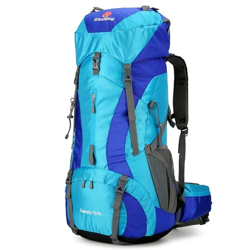 WintMing 75L Hiking Backpack with Rain Cover Waterproof Camping Backpack Shoes