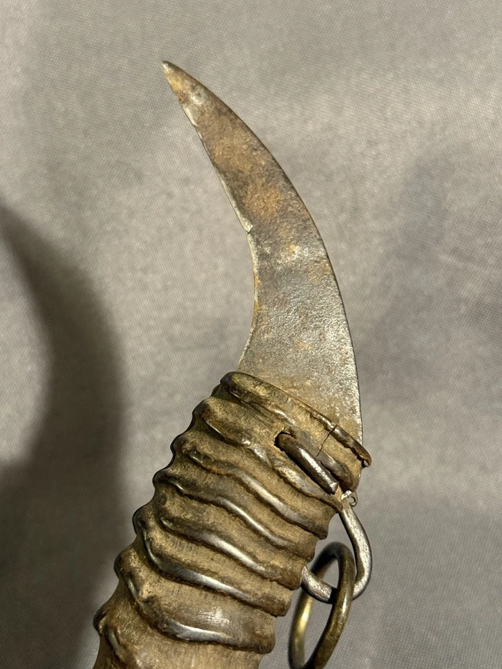 Early Antique Chinese Fishing Knife Marlin Spike Horn Handle Hand Wrought Blade - Image 4 of 4