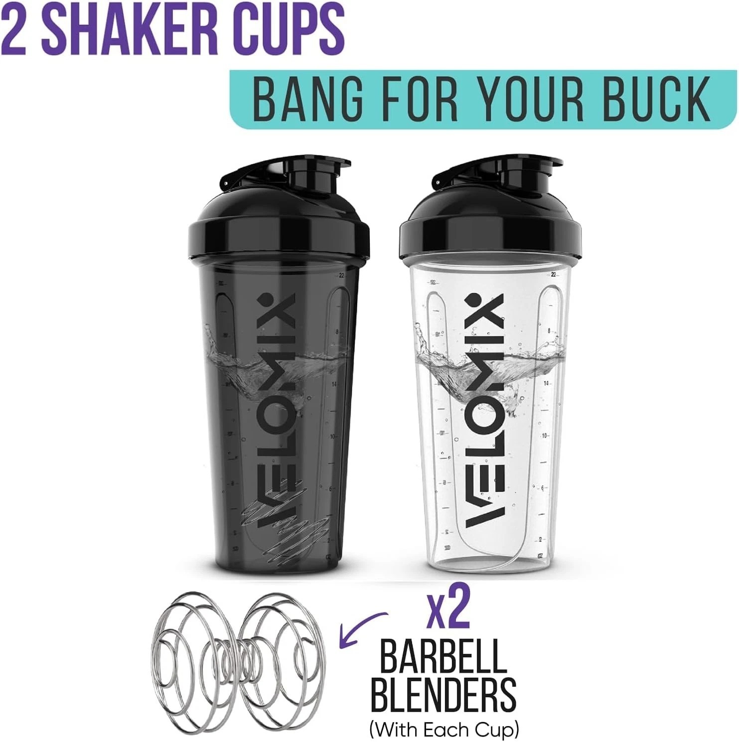 2 Pack 28Oz Protein Shaker Bottles with Wire Whisk Leakproof Shaker Cups
