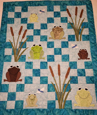 NEW HANDMADE BABY BOY GIRL CRIB QUILT THROW FROGS DRAGONFLIES CATTAILS AQUA
