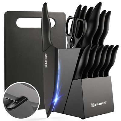 16 Pieces Kitchen Knife Block Set with Cutting Board, German Stainless Steel ...