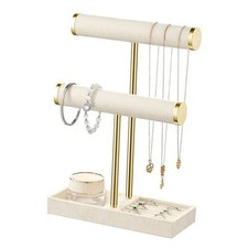 2 Tier Bracelet Holder Display - Detachable T Bar Velvet Bracelet Holder, Beige