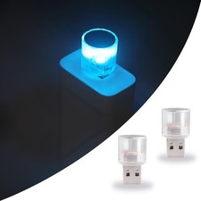 LED Car Interior Night Light, 2 Pcs Mini USB LED Decoration Light, Ice Blue