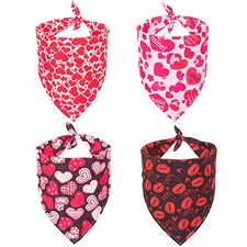  4 Pack Valentine Dog Bandana Triangle Pet Scarf Red Pink Heart Pattern 