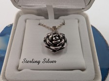 Sterling Silver Large 3D Rose Flower Pendant Necklace 18" 925 Gift Box