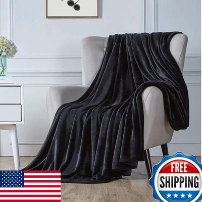 Walensee Fleece Blanket XL-Twin 66x90 Black Plush Throw Lightweight Super Soft