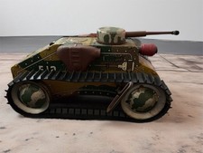 Vintage Marx Tin Wind Up E12 Sparking Army Tank Single Barrel 9 3/4" Works