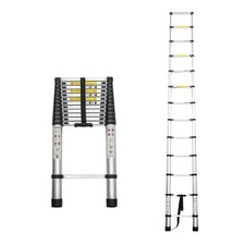 12.5FT 300lbs Aluminum Telescopic Extension Ladder Portable Indoor Outdoor Use