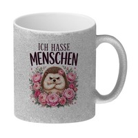 Glitzer-Kaffeebecher Igel Spruch - Kaffeetasse Mit Blumenmotiv Mit Spruch: Ich