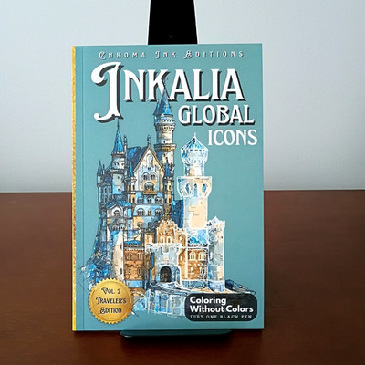 Inkalia GLOBAL ICONS Reverse Ink Tracing Coloring Book Traveler's Ed. Vol. 2 NEW