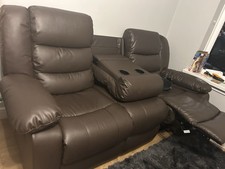 Brown  Faux Leather 3 Seater Recliner Sofa. Manually Operated .