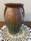 Vintage Brown And Green McCoy Pottery Vase Urn With Leaves 6"x3.5”