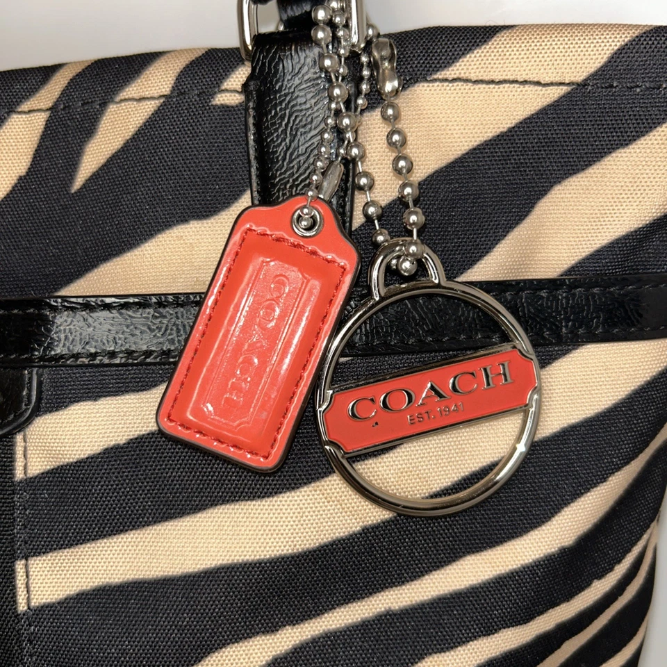 Bolso de Mano Coach Zebra Bolso de Hombro Firma Rayas Negro y Tostado Lona 23283 Foto 3 de 4
