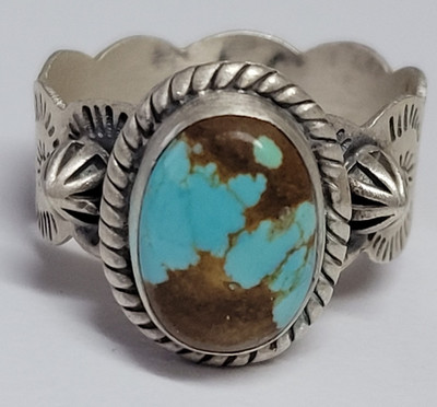 Mine 8 Turquoise size 7 ring -  SS 925 - handmade - cigar band style