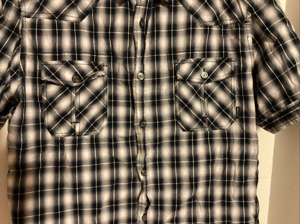 Camisa a Cuadros Estilo Reino Unido Por Conexión Francesa M Bolsillos Botones Azul Blanco Gris Foto 3 de 4