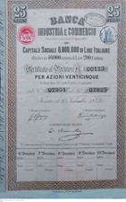 1882 * BANK INDUSTRY AND COMMERCE OF TURIN * UNCOMMON ACTION
