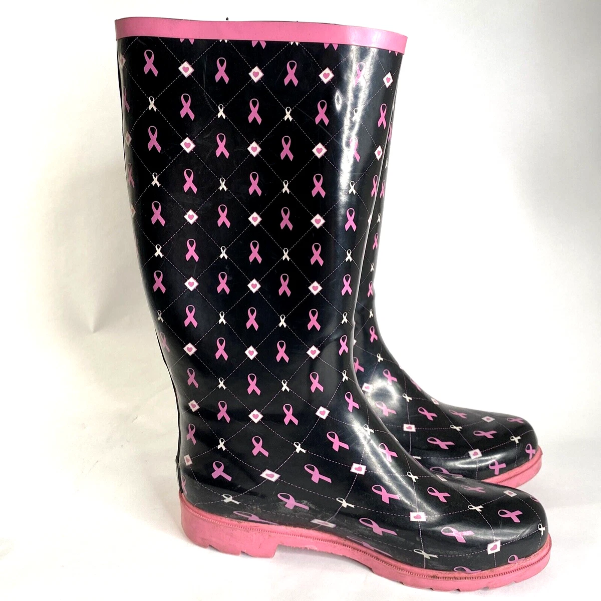 The Breast Cancer Site Size 9 Steel Shank Rain boots Pink and Black